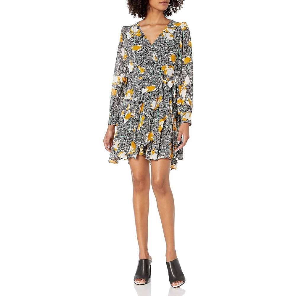 ASTR The Label Floral Mini Wrap Dress Women's Size‎ Medium Long Sleeve